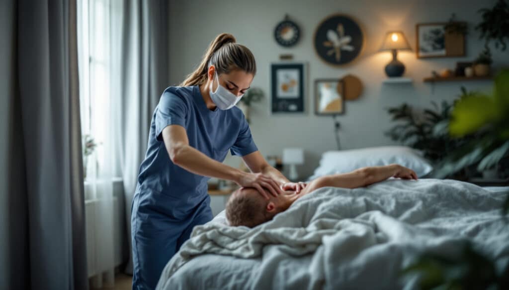 fisio tocando la cabeza de un paciente